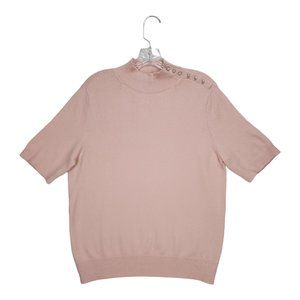 NEW NWT Ann Taylor Short Sleeve Sweater Baby Pink Rhinestone Shoulder Large